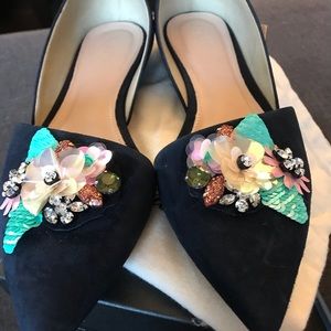 J Crew Sloan jeweled navy suede flat